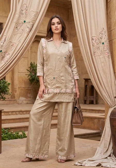 K 1302 By Naisha Chinon Handwork Fancy Co Ord Set 